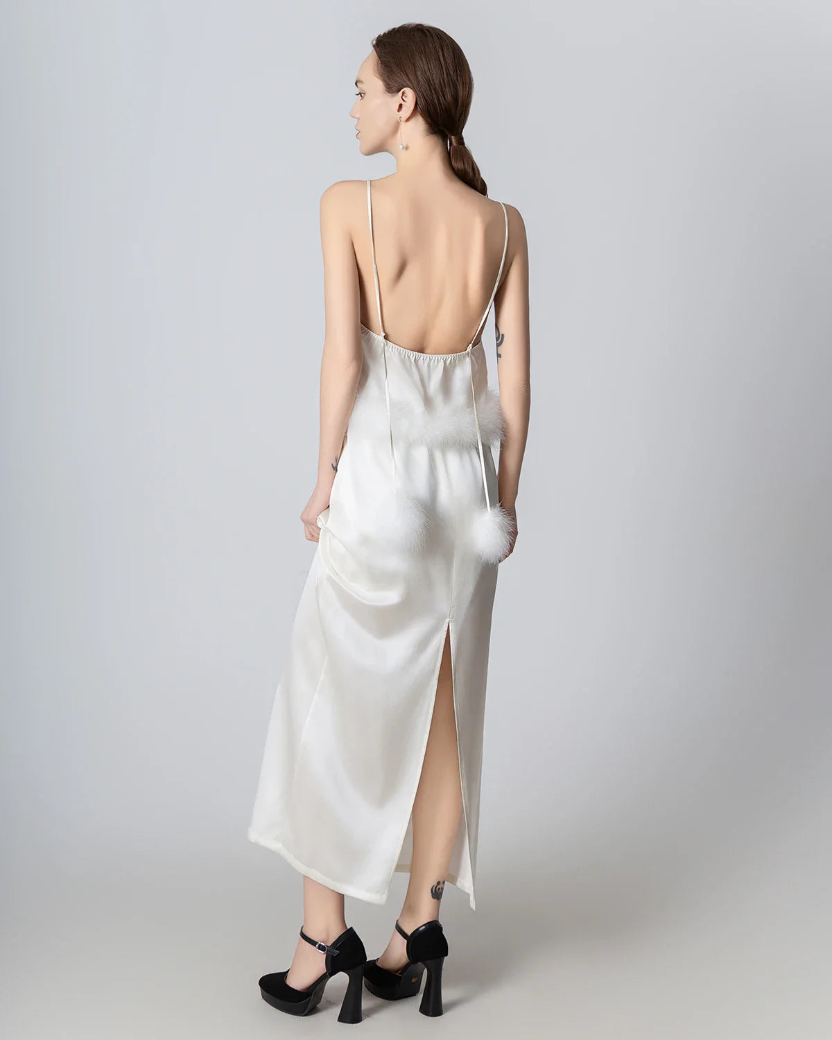 Backless Silk Camisole and Silk Maxi Skirt Set, White