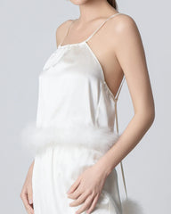 Backless Silk Camisole and Silk Maxi Skirt Set, White