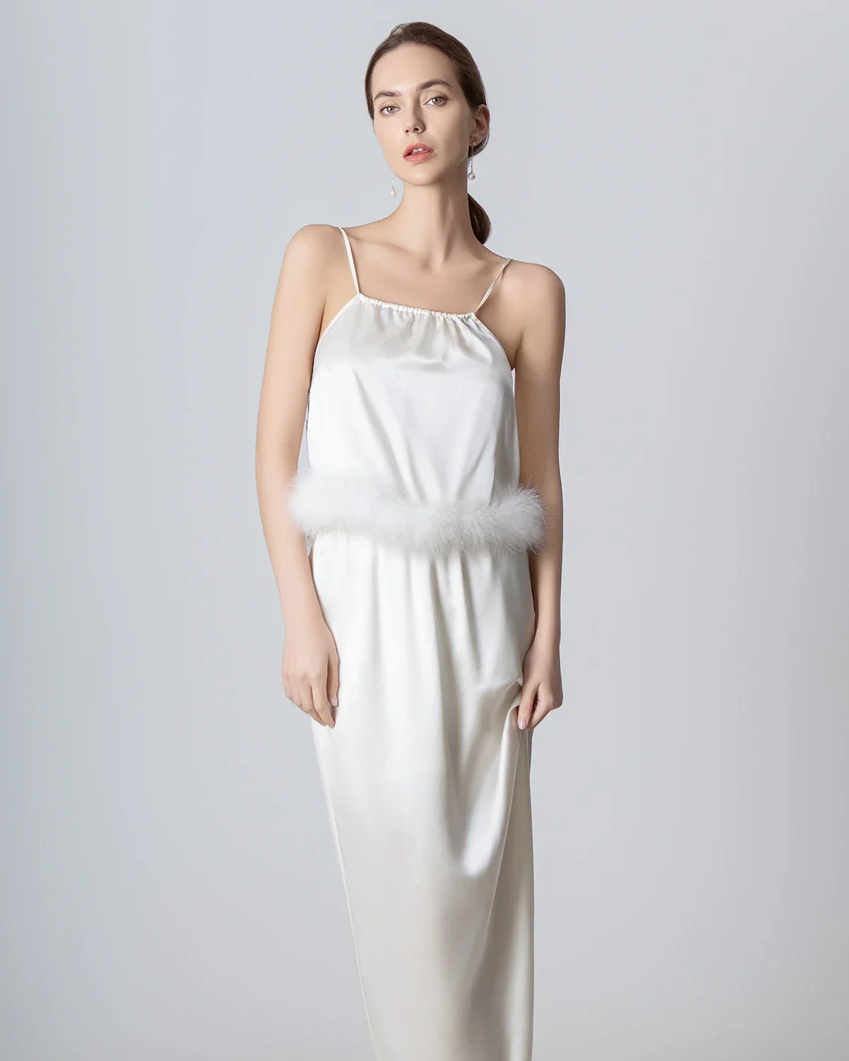 Backless Silk Camisole and Silk Maxi Skirt Set, White