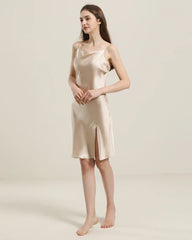 Backless Silk Slip Dress with Cowl Neck