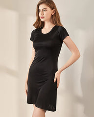 Basic Short Silk Knit Nightdress, Black