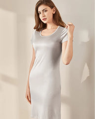 Basic Short Silk Knit Nightdress, Grey