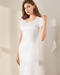 Basic Short Silk Knit Nightdress, White