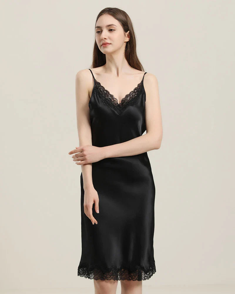 Silk Nightgown with Delicate Lace Details - DAISYSILK UK