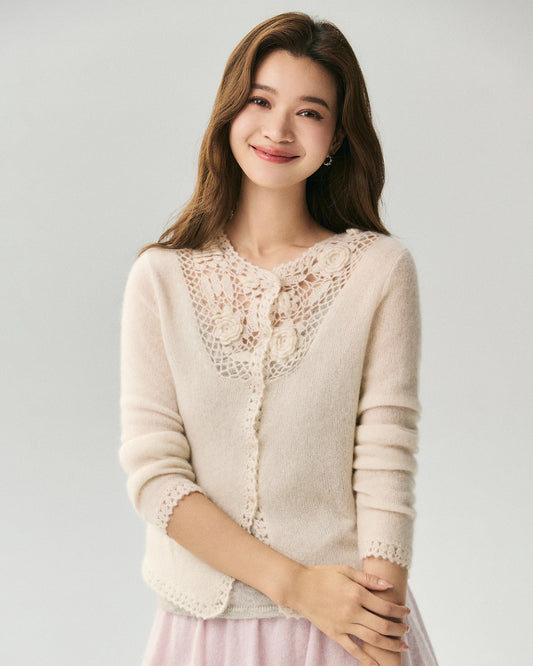 Cashmere Silk 3D Floral Cutout Cardigan