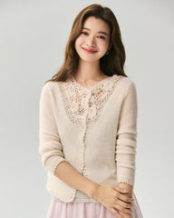 Cashmere Silk 3D Floral Cutout Cardigan
