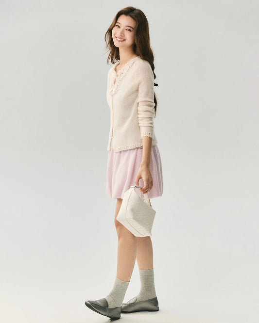Cashmere Silk 3D Floral Cutout Cardigan