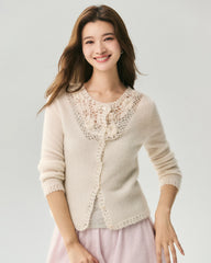 Cashmere Silk 3D Floral Cutout Cardigan
