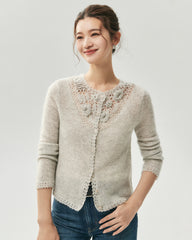 Cashmere Silk 3D Floral Cutout Cardigan