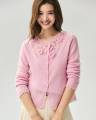 Cashmere Silk 3D Floral Cutout Cardigan