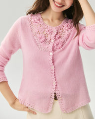 Cashmere Silk 3D Floral Cutout Cardigan