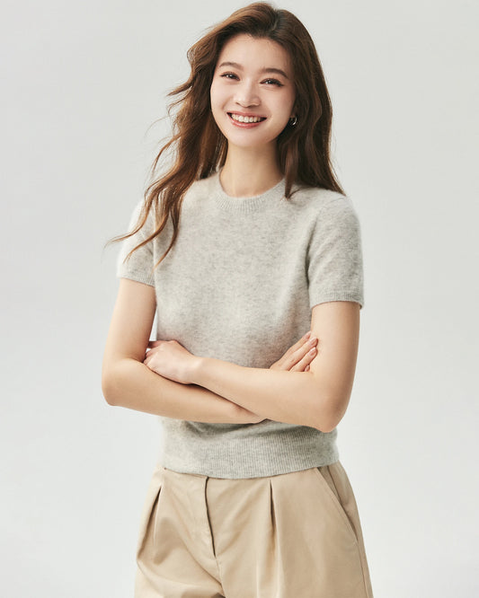 Cashmere Silk Crew Neck Knit Top and Cardigan