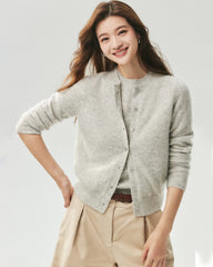 Cashmere Silk Crew Neck Knit Top and Cardigan