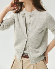 Cashmere Silk Crew Neck Knit Top and Cardigan