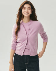 Cashmere Silk Crew Neck Knit Top and Cardigan