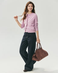 Cashmere Silk Crew Neck Knit Top and Cardigan