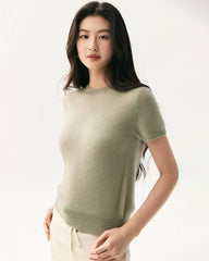 Cashmere Silk Crew Neck Knit Top and Cardigan