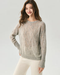 Cashmere Silk Diagonal Cable Knit Sweater