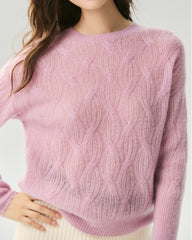 Cashmere Silk Diagonal Cable Knit Sweater