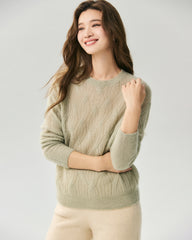 Cashmere Silk Diagonal Cable Knit Sweater