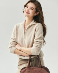 Cashmere Silk Half Zip Mock Neck Sweater