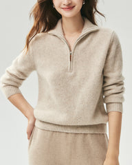 Cashmere Silk Half Zip Mock Neck Sweater