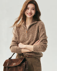 Cashmere Silk Half Zip Mock Neck Sweater