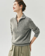 Cashmere Silk Half Zip Mock Neck Sweater