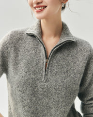 Cashmere Silk Half Zip Mock Neck Sweater