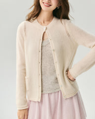 Cashmere Silk Heart Button Pocket Cardigan