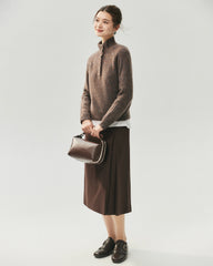 Cashmere Silk Marled Half Button Mock Neck Sweater