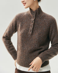 Cashmere Silk Marled Half Button Mock Neck Sweater