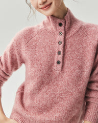 Cashmere Silk Marled Half Button Mock Neck Sweater