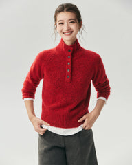 Cashmere Silk Marled Half Button Mock Neck Sweater