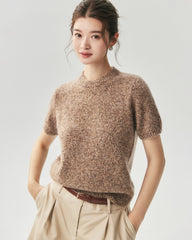 Cashmere Silk Marled Short Sleeve Sweater