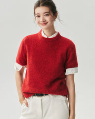 Cashmere Silk Marled Short Sleeve Sweater
