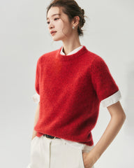 Cashmere Silk Marled Short Sleeve Sweater