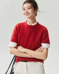 Cashmere Silk Marled Short Sleeve Sweater