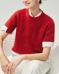 Cashmere Silk Marled Short Sleeve Sweater