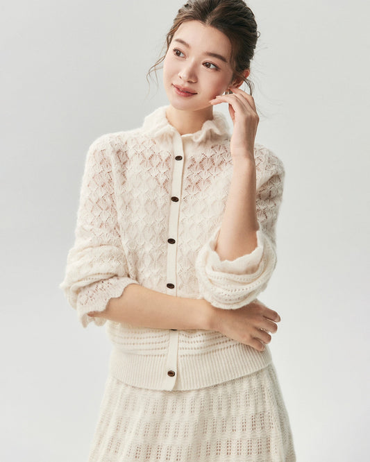 Cashmere Silk Open Knit Cardigan and Maxi Skirt