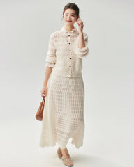 Cashmere Silk Open Knit Cardigan and Maxi Skirt