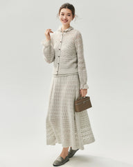 Cashmere Silk Open Knit Cardigan and Maxi Skirt