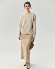 Cashmere Silk Saddle Shoulder V-Neck Sweater