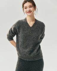 Cashmere Silk Saddle Shoulder V-Neck Sweater