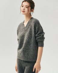 Cashmere Silk Saddle Shoulder V-Neck Sweater