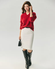 Cashmere Silk Saddle Shoulder V-Neck Sweater