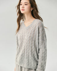 Cashmere Silk V-Neck Cable Knit Sweater