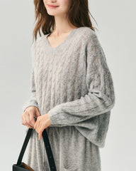 Cashmere Silk V-Neck Cable Knit Sweater