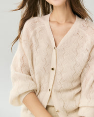 Cashmere Silk V-Neck Pointelle Cardigan