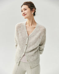 Cashmere Silk V-Neck Pointelle Cardigan